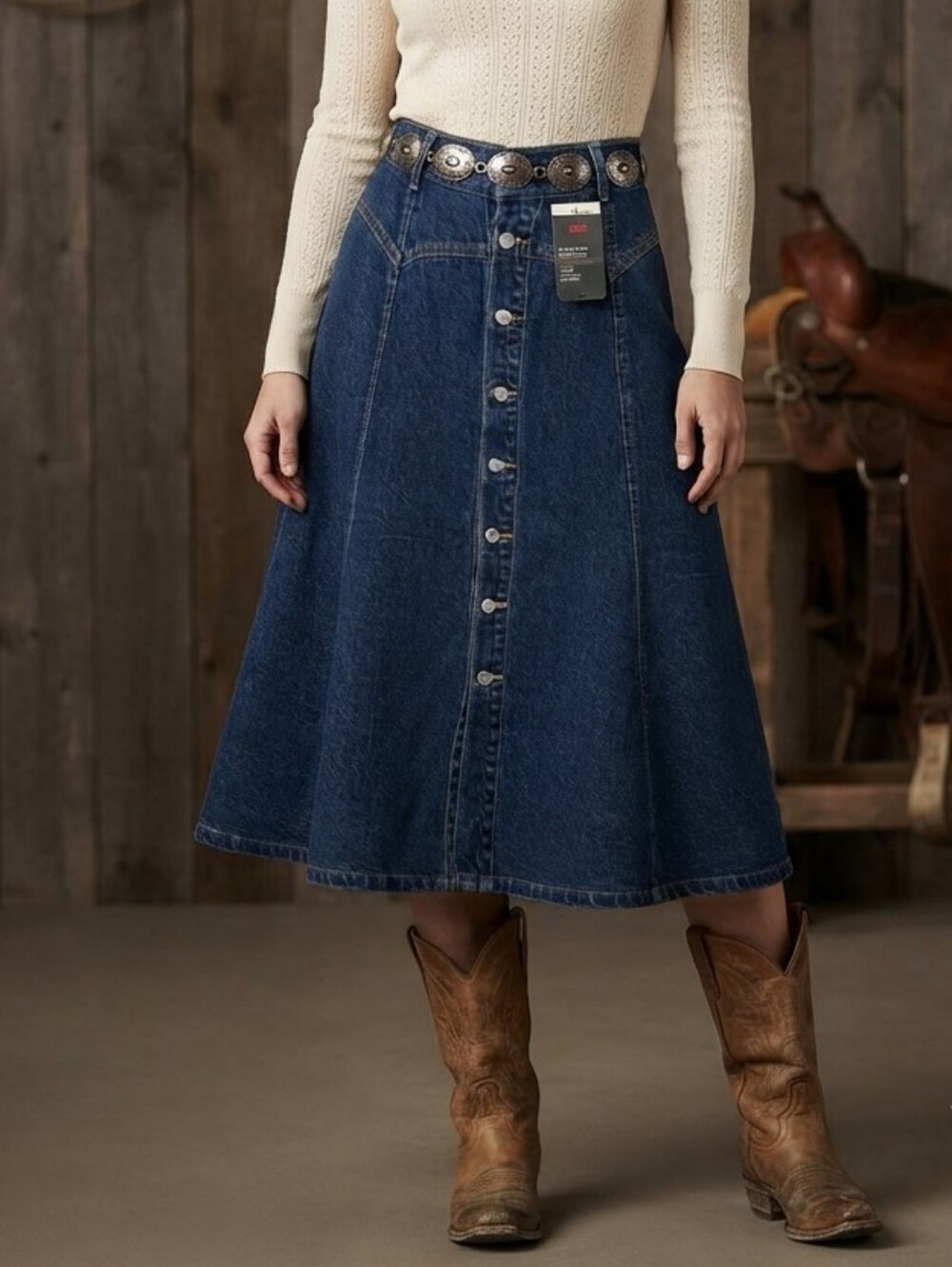 Levi's Button Front Denim Midi Skirt Women's 23  A-Line NWT 100% Cotton